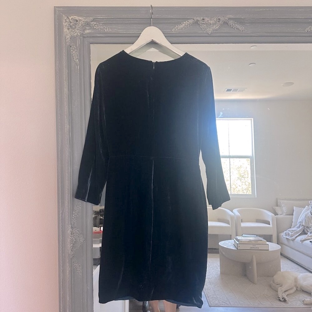Theory Melessa Glossed Deep Teal Silk Velvet Drape Dress Size 6 - Picture 5 of 9